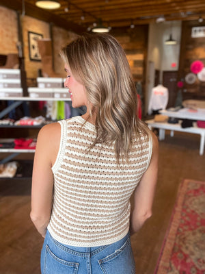 Serena Striped Knit Sleeveless Top in Tan