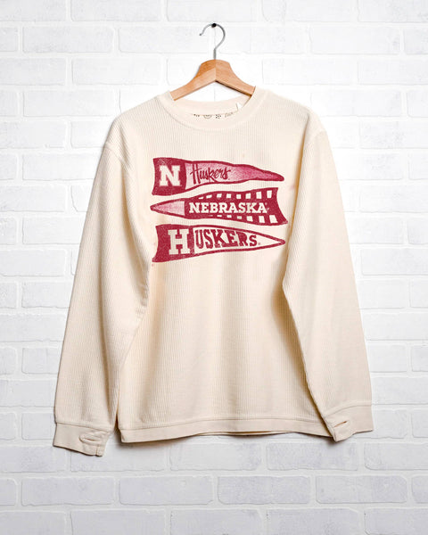 Nebraska Huskers Pennant Ivory Corded Crew Sweatshirt Love Threads