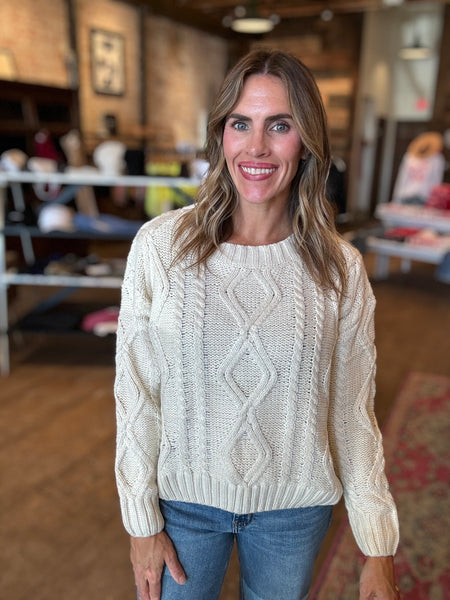 Mandi Cable Knit Sweater in Ivory – Love & Threads
