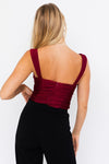Here For The Holidays Ruched Sweetheart Bodysuit in Merlot