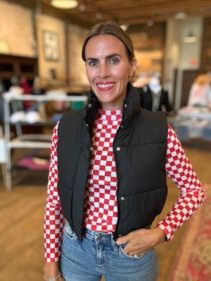 Game Day Red & White Checkered Mesh Top