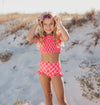 Hot Pink & Tangerine Check Ruched 2 Piece Youth Swimsuit