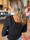 Rachel Shoulder Ruffle Accent Top in Black