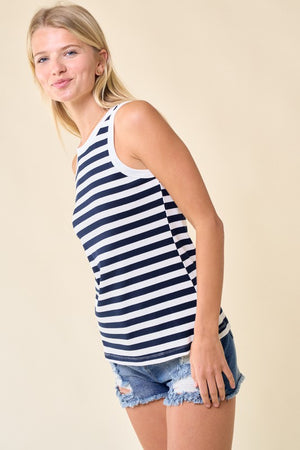 Feelin' Like The Fourth of July Striped Tank in Navy