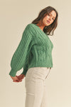 Macy Cable Knit Sweater Cardigan in Rosemary