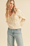 Macy Cable Knit Sweater Cardigan in Ivory