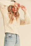 Macy Cable Knit Sweater Cardigan in Ivory