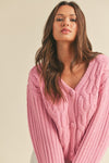 Macy Cable Knit Sweater Cardigan in Pink Lemonade