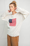 American Flag Distressed Knit Sweater in White