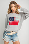 American Flag Distressed Knit Sweater in Grey