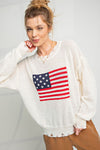 American Flag Distressed Knit Sweater in White