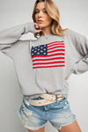 American Flag Distressed Knit Sweater in Grey