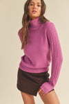 Leesa Cable Knit Turtleneck in Candy Purple