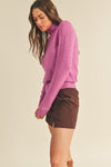 Leesa Cable Knit Turtleneck in Candy Purple