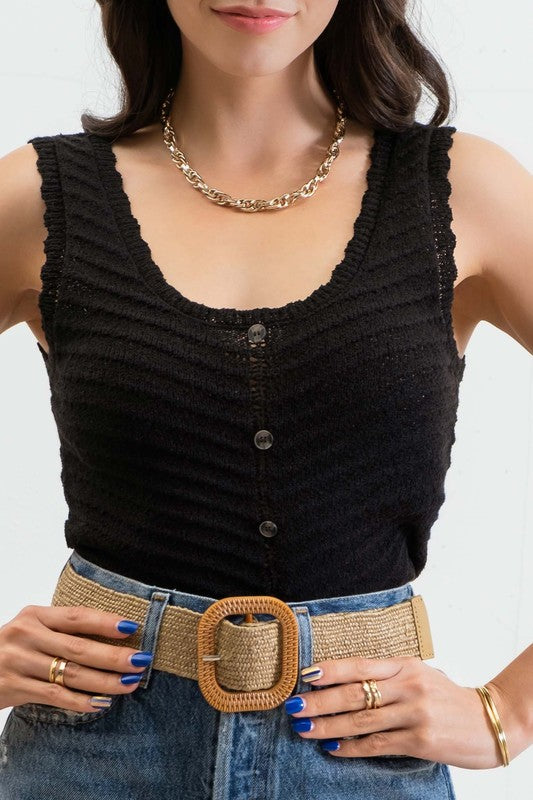 Suttyn Scalloped Knit Tank in Black