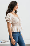 Elise Peplum Blouse in Champagne