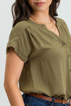 Kellie Button Up Blouse in Olive