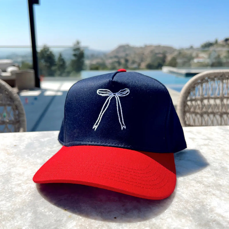 USA Bow Embroidered Hat Navy & Red