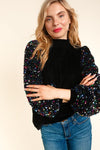 Born to Sparkle Black Velvet Blouse with Sequin Sleeves