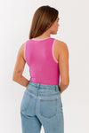 Sutton Color Block Ribbed Bodysuit in Hot Pink with Pink