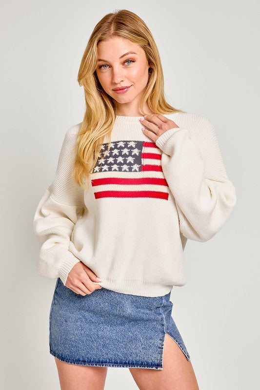 USA Flag Oversized Crewneck Sweater