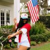 USA Striped Bow Embroidered Hat Light Blue