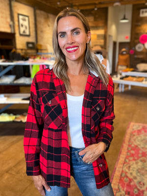 Murphy Red Plaid Hooded Flannel