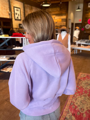 Kenna Hooded Quarter Zip Pullover in Lavender
