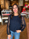 Holiday Nights Navy Mesh Sleeve Blouse