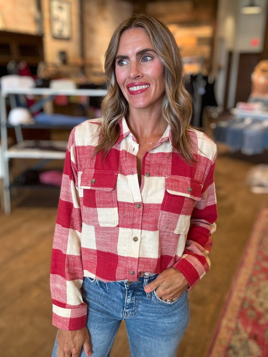 Emily Plaid Flannel in Dark Red