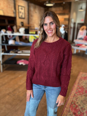 Mandi Cable Knit Sweater in Wine