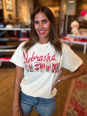 Nebraska Huskers Cans Off White Thrifted Tee