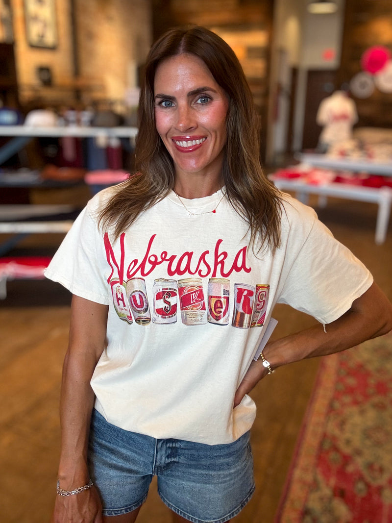 Nebraska Huskers Cans Off White Thrifted Tee