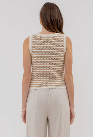 Serena Striped Knit Sleeveless Top in Tan