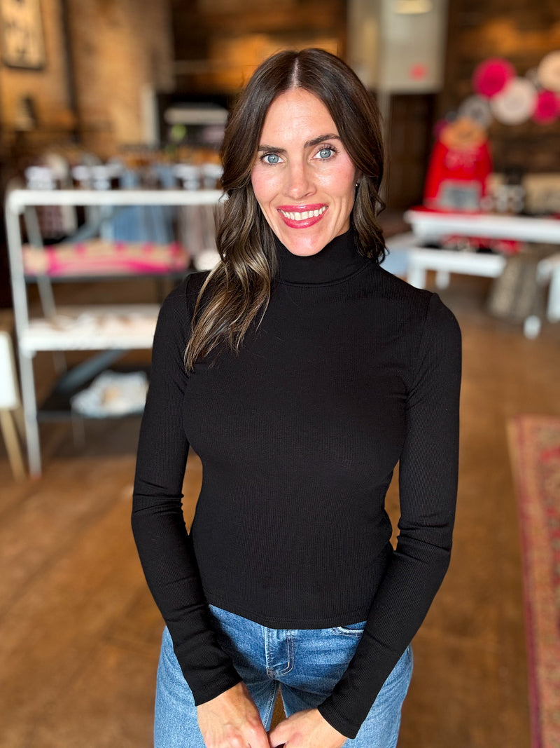 Millie Micro Ribbed Mockneck in Black