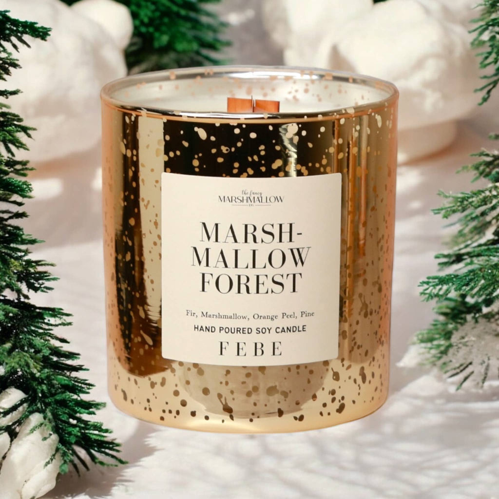 Marshmallow Forest 10oz Gold Glass Candle