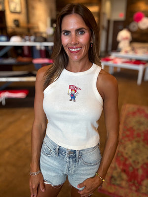 Nebraska Huskers Mascot Flag Off White Micro Cropped Tank