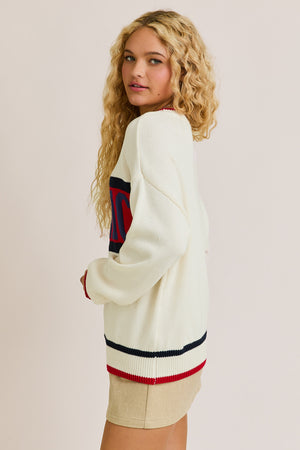 "America" Graphic Long Sleeve Crew Neck Sweater