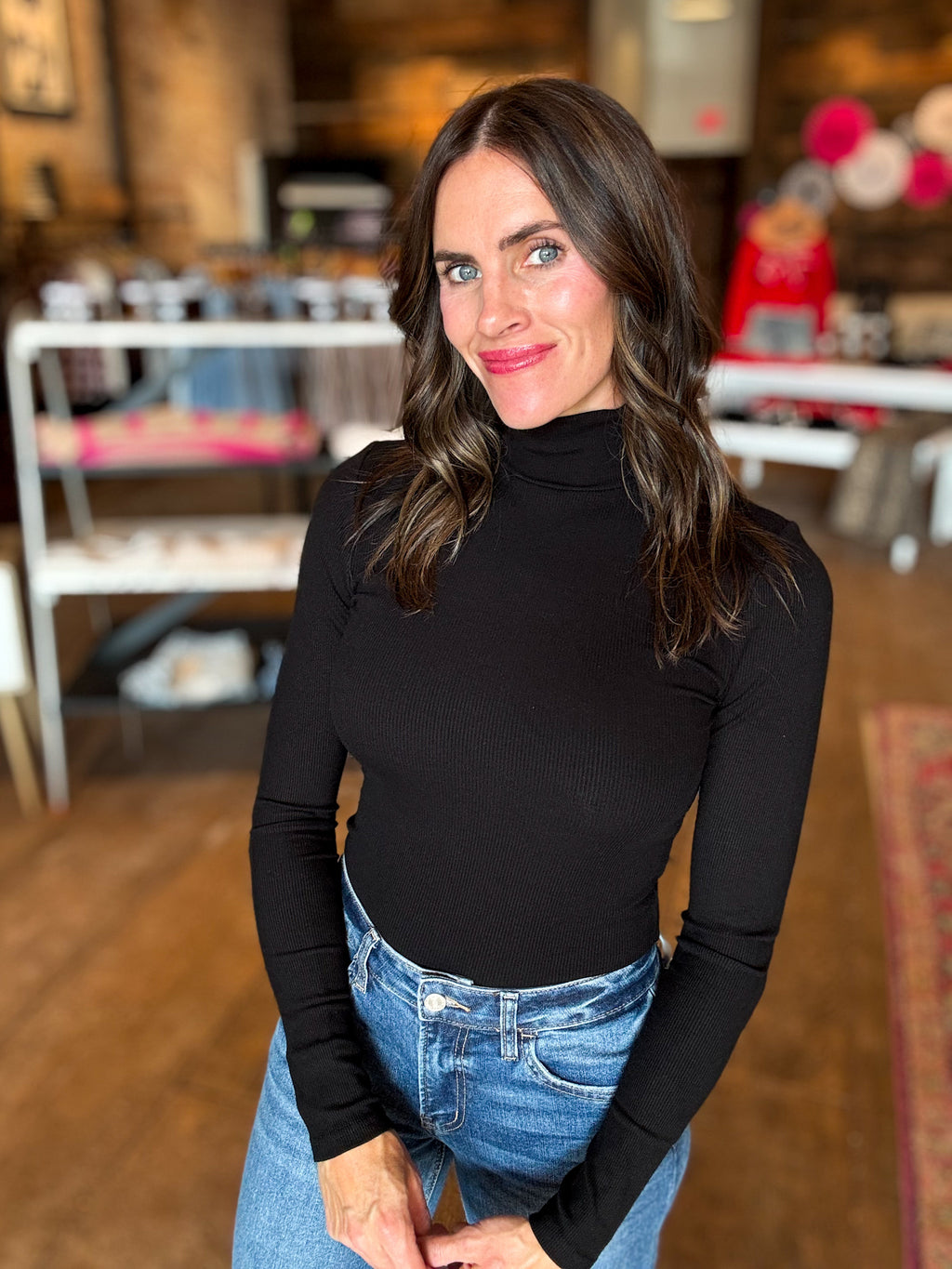 Millie Micro Ribbed Mockneck in Black