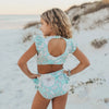 Mint Floral Open Back One Piece Ruffle Swimsuit