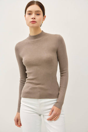 Ribbed Mock Neck Top in Mocha