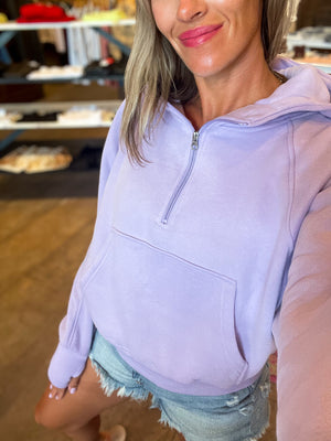 Kenna Hooded Quarter Zip Pullover in Lavender