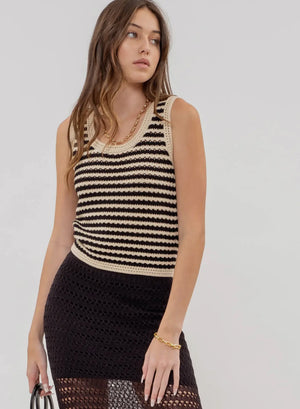 Serena Striped Knit Sleeveless Top in Black