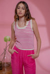 Serena Striped Knit Sleeveless Top in Pink