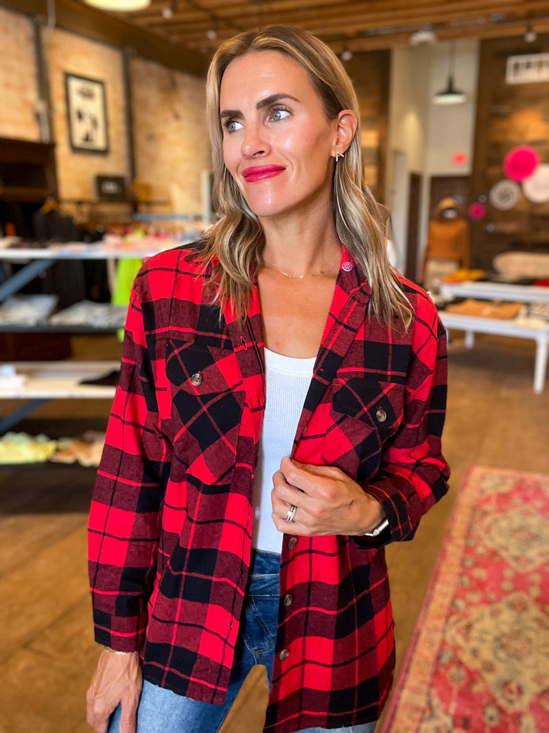 Murphy Red Plaid Hooded Flannel