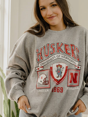 Nebraska Huskers Prep Patch Gray Thrifted Sweatshirt