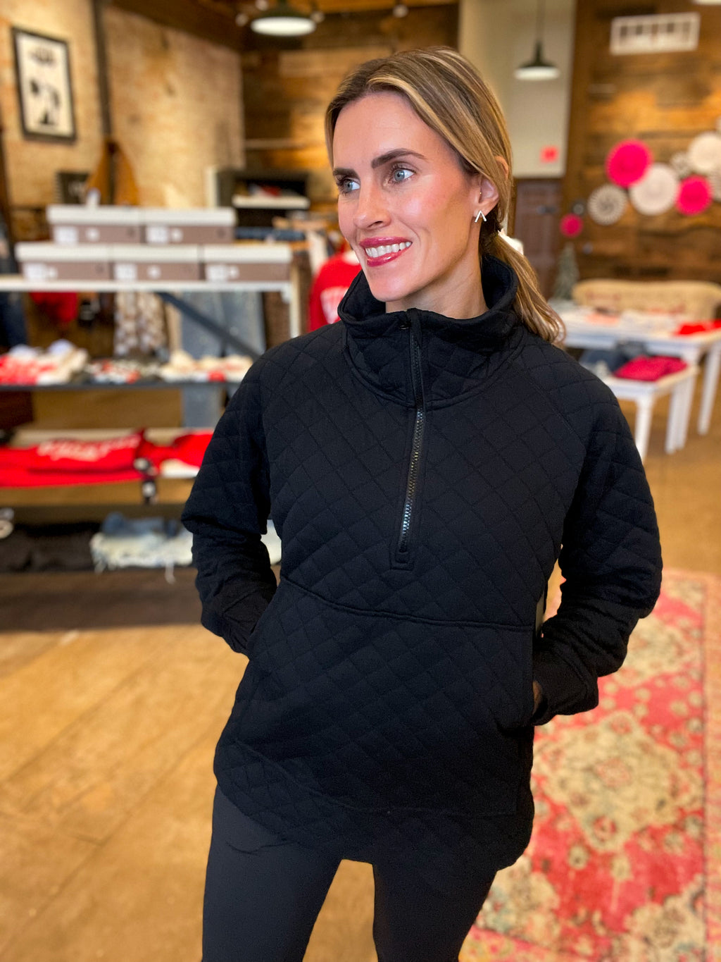Quinn Quilted Pullover in Black