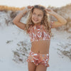 Tan Tropical Print Ruched Shirred 2 Piece Youth Swimsuit