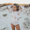 Beige Sun & Daisy Long Sleeve Rash Guard  Youth Swimsuit