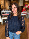 Holiday Nights Navy Mesh Sleeve Blouse